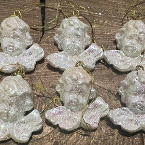 Glitter Angels Head With Wings Mini Ornaments for Christmas or Christenings